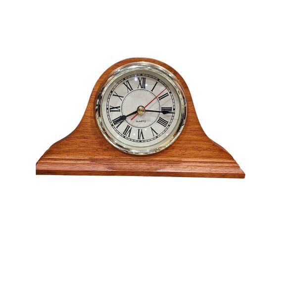 Vintage Wooden Mantel Desk Clock with Roman Numerals & Quartz Movement - Picture 1 of 6